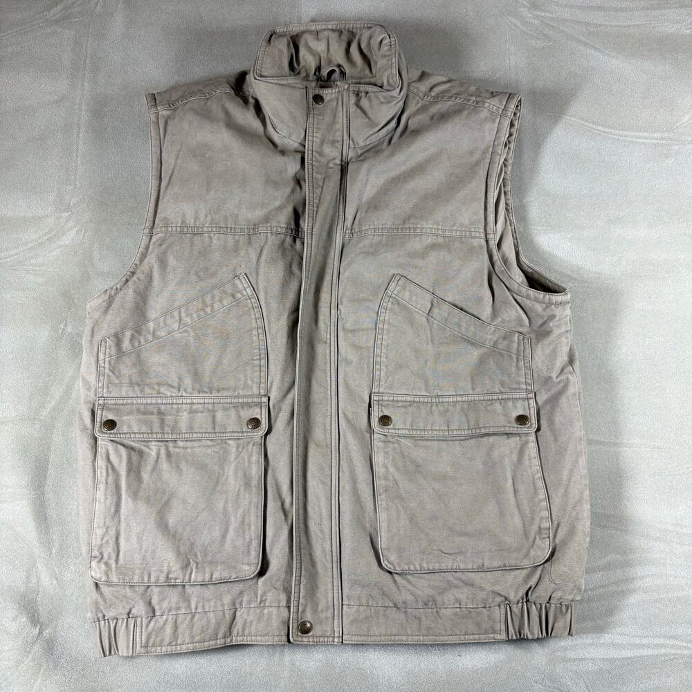 Vintage Eddie Bauer Goose Down Puffer Vest Men's Large Khaki Cotton Shell B664 L